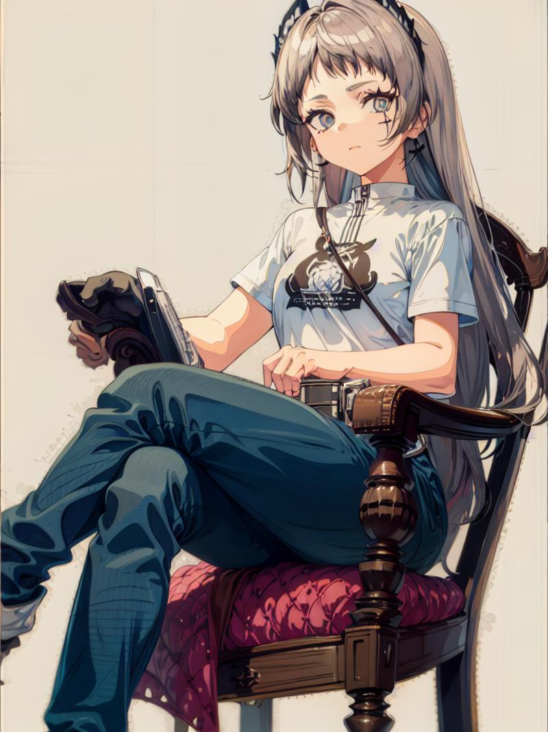 02836-2203791785-1girl,cowboy shot,sitting,chair,crossed legs, irene,jeans,t-shirt,.png